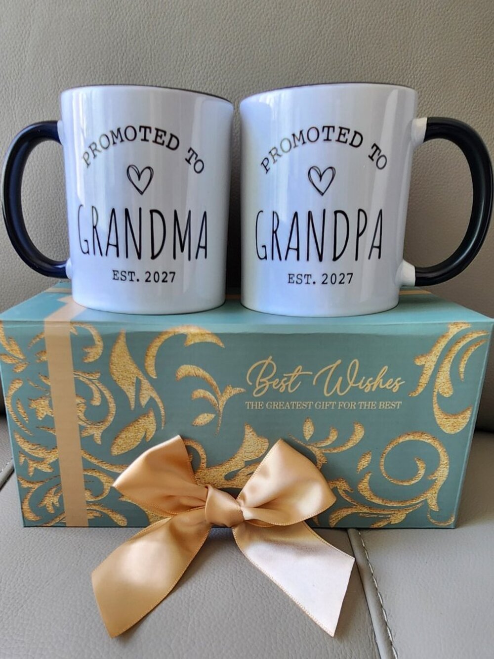 New: Pregnancy Announcement Mug Set "Promoted to Grandma/Grandpa Est 2027"
